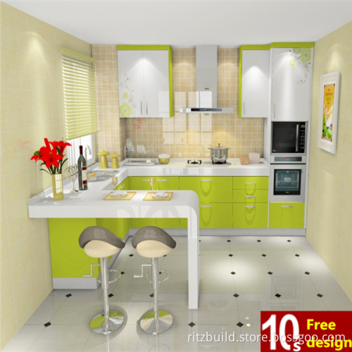 Good Quality Green Color Nice Design Lacquer Bake Kitchen Cabinet House Furniture